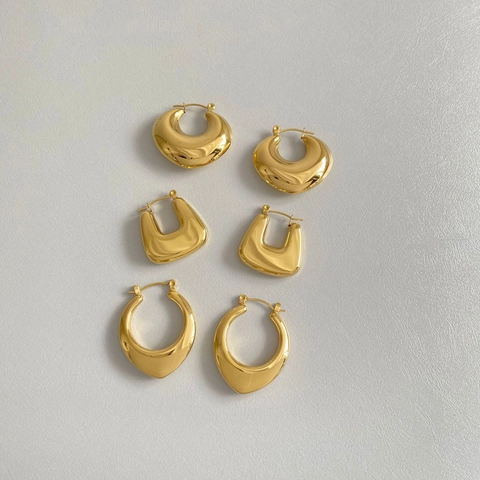 Geometric Stainless Steel Earrings Minimalist U Shape Hollow Oval Stud Gold Plated Jewelry For Women