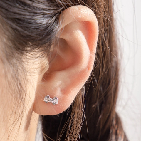 Bow Stud Earrings Titanium Steel And Cubic Zirconia Double Head Screw Back Piercing Ear Bone Jewelry For Women