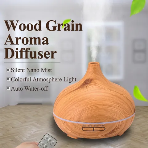 Ultrasonic Aromatherapy Diffuser Wood Grain Essential Oil Humidifier With Colorful LED Light Timer For Home Office Quiet
