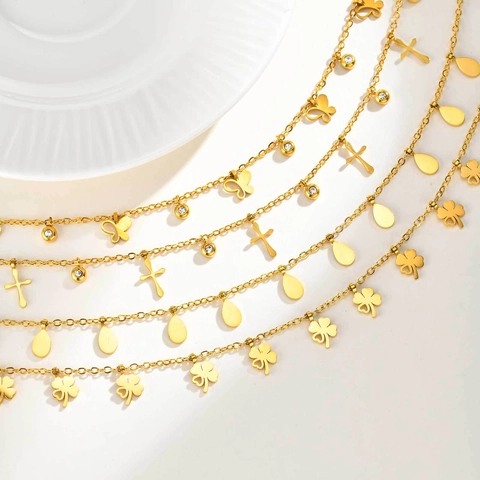 Collana Acciaio Inossidabile Zircone Donna Quadrifoglio Farfalla Croce Gioielli Pendente Elegante