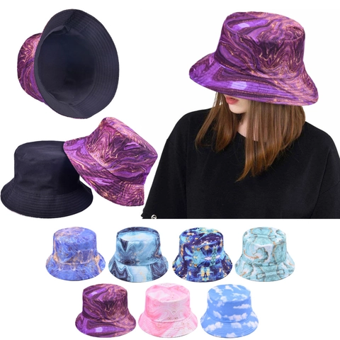 Cappello Da Pescatore Reversibile Cotone Lavato Stampa Marmo Motivo Fluido Astratto Protezione Solare Outdoor Casual