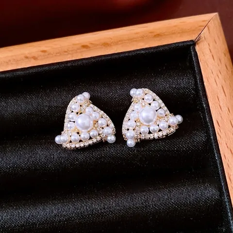 Orecchini A Bottone Con Künstliche Perle Triangolari Con Zircone Geometrico Squisito Stile Retrò Francese Gioielli Per Donne Perno In Argento