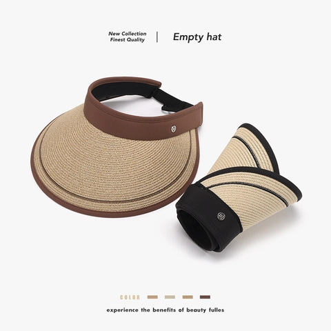 Cappello da Donna a Visiera in Paglia Naturale Intrecciata Pieghevole UPF 50 Protezione UV Berretto Regolabile Moda Mare Estate Aperto