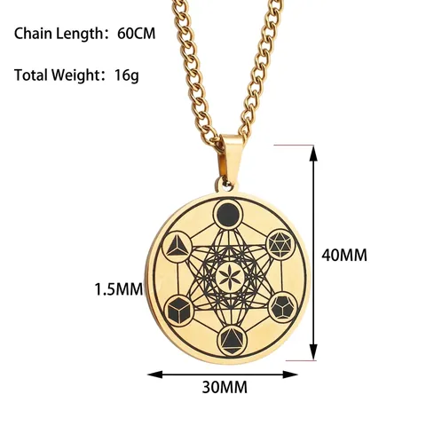 Metatron's Cube Sacred Geometry Necklace Stainless Steel Flower Of Life Solomon Seal Pendant Vintage Amulet Jewelry For Men