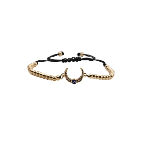 Bohemian Moon Evil Eye Bracelet Copper Adjustable Colorful Zirconia Ethnic Charm Jewelry For Women