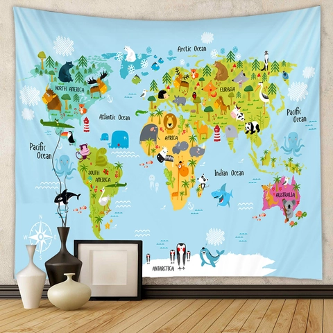 Vintage World Map Wall Tapestry Retro Treasure Map Hanging Cloth For Bedroom Living Room Decor Polyester Fabric