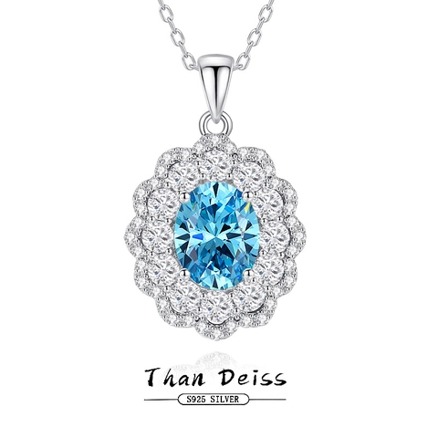 925 Sterling Silber Ovaler Edelstein Halskette High Carbon Diamant Blume Halo Anhänger Eleganter Schmuck Für Damen