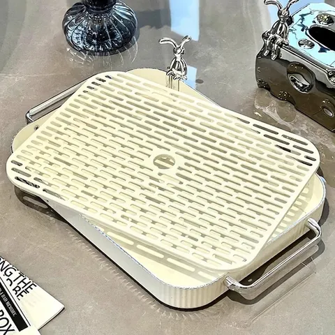 Modern Layered Draining Tray Plastic Detachable Tea Cup Storage Rack With Metal Handle Rabbit Decor Desktop Organizer