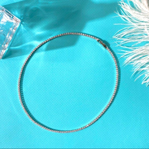 Sparkling Zircon Tennis Necklace And Bracelet For Women Copper Gold Plated Thin Row Diamond Jewelry Accessories