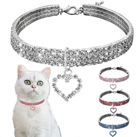 Sparkly Pet Necklace Collar Alloy Rhinestones Heart Pendant Adjustable Luxury Jewelry Accessory For Cats Small Dogs