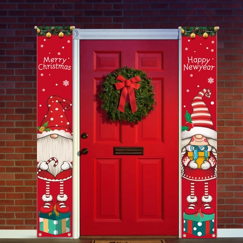 Striscioni Per Porta Con Gnomo Di Natale Tessuto Oxford Cartelli Appesi Per Portico Decorazione Per Giardino Esterno Buon Natale Capodanno