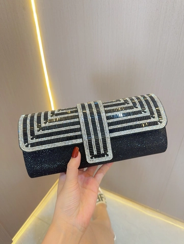 Geometric Rhinestone Evening Clutch Bag Sparkling Formal Party Handbag With Detachable Chain Strap For Women Wedding