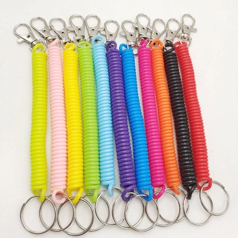 Plastic Spiral Spring Keychain Retractable Coil Strap Anti-lost Phone Rope With Metal Ring Colorful Durable For Keys