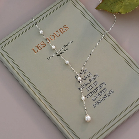 Elegant Y-Shaped Freshwater Pearl Lariat Necklace With 925 Sterling Silver Chain For Women French Vintage Style