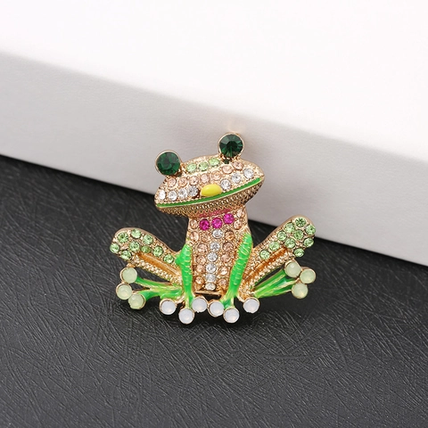 Broche De Rana De Aleación Con Diamantes De Imitación Retro Esmalte Alfiler De Animal Decoración De Ropa Joyería De Rana