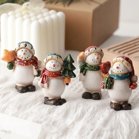 Christmas Santa Claus Snowman Resin Ornaments Miniature Desktop Holiday Decorations Hand Painted Vintage Style