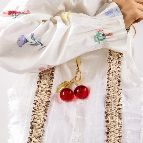Edelstahl Rote Harz Kirsche Taschenanhänger Schlüsselanhänger Für Damen Sommer Mode Dopamin Rot Gold Anhänger Zubehör