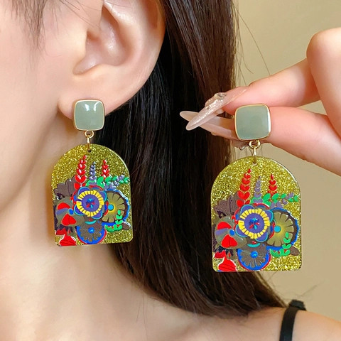 Fashion Earrings Alloy Faux Artificial Pearl With Silver Earring Post Geometric Floral Tassel Light Luxury Vintage Style For Women