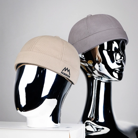 Retro Brimless Docker Hat Cotton Skullcap With Mountain Embroidery Adjustable Metal Buckle Hip Hop Streetwear For Unisex