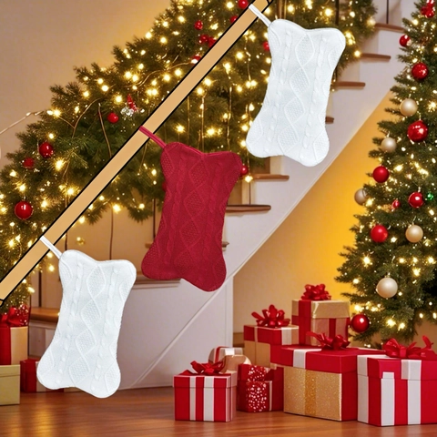 Calza Di Natale Forma Di Osso Cane Maglia Trecce Decorazione Appesa Albero Sacchetto Regalo Animale Casa Ornamento