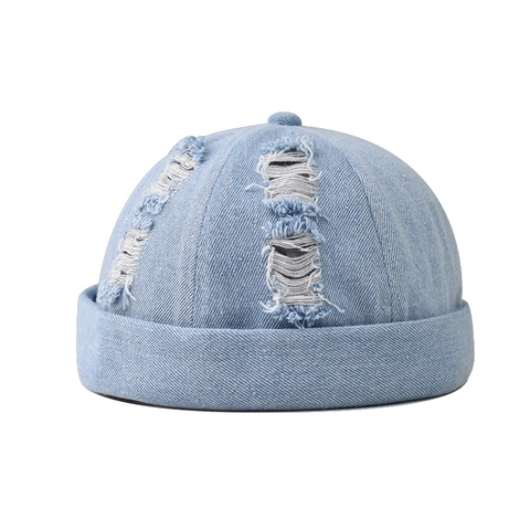 Vintage Denim Docker Muts Randloze Pet Distressed Ripped Gewassen Katoen Verstelbaar Streetwear Stijl