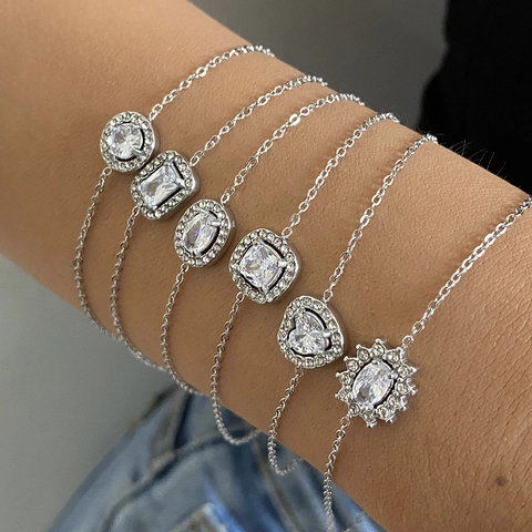 Bracciale Vintage In Acciaio Inossidabile Con Ciondolo Geometrico A Cuore In Zirconia Halo Regolabile Per Donna Gioielli Eleganti
