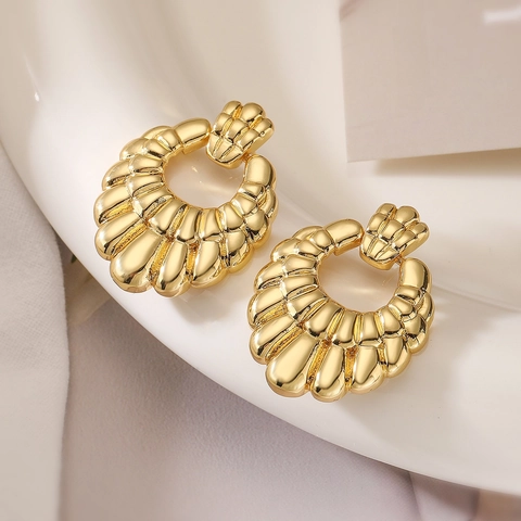 Pendientes Geométricos Retro Cobre Chapado Oro 18K Estilo Bambú Espiral Concha Joyería Moda Para Mujeres