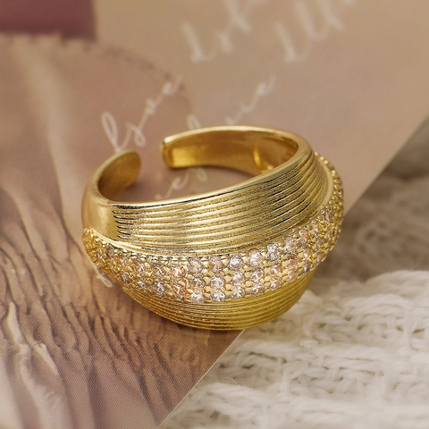 Adjustable Ring Copper 18K Gold Plated Zircon Retro Minimalist Irregular Geometric Luxury Fashion Jewelry For Women