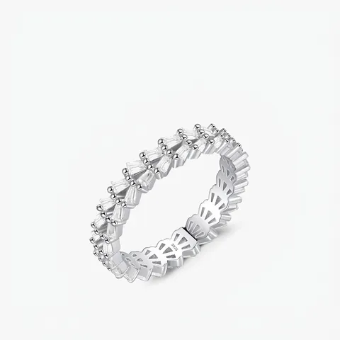 Eternity Ring 925 Sterling Silver Baguette Cut Sparkling Cubic Zirconia Stackable Wedding Band Jewelry For Women