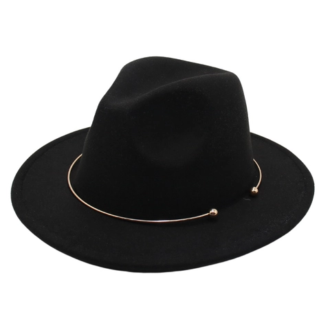 Fedora Hat Vintage Wide Brim Cotton Polyester Felt With Gold Metal Ring Ball Decoration Jazz Style Unisex
