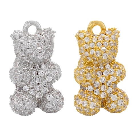 Ciondolo Orsetto Rame Micro Pave Zirconia Animale Charm Per Collana DIY Creazione Di Gioielli Carino Scintillante