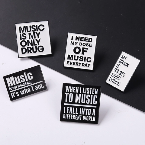 Muziek Citaat Emaille Spelden Legering Zwart Wit Minimalistische Broche Badges Voor Rugzak Kleding Jas Muziekliefhebbers