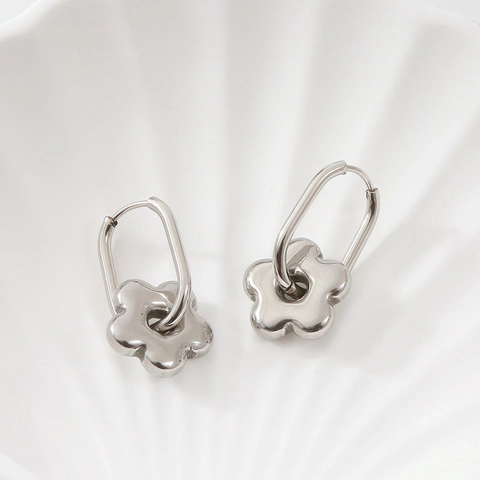 Boucles D'Oreilles Pendantes Fleurs Plaqué Or 18 Carats Acier Inoxydable Pétale 3D Créoles Ovales Bijoux Élégants