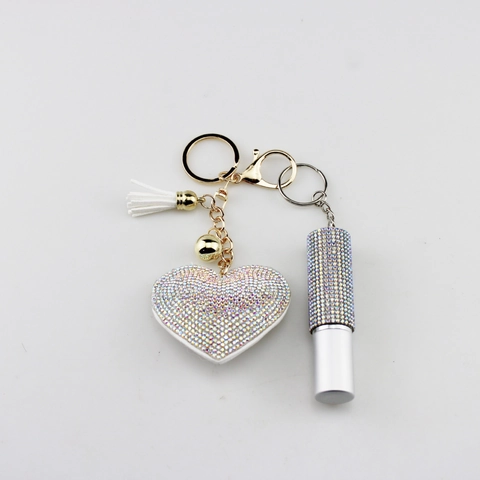Portachiavi A Forma Di Cuore Con Strass Mini Bottiglia Ricaricabile E Nappa Ciondolo Per Borsa In Lega Per Donna