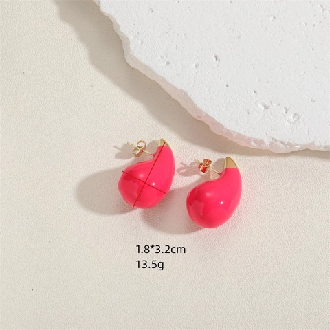 Teardrop Enamel Stud Earrings Copper Candy Color Drip Oil Comma Shape Minimalist Fashion For Women