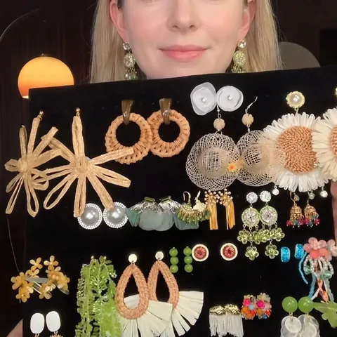 Orecchini Boho In Rafia Da Donna Intrecciati A Mano Goccia D'acqua Fiore Nappa Gioielli Da Vacanza Con Silver Earring Post