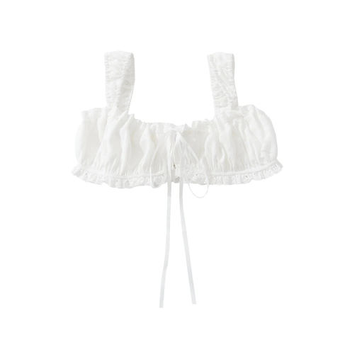 Women's Sexy White Cotton Lace Crop Top Tie Front Smocked Ruffle Cami Top Vintage Cottagecore Sleeveless Summer Tank Top