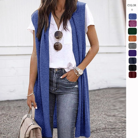 Gilet Cardigan Senza Maniche Da Donna Maglia Lungo Aperto Morbido Leggero Casual Abbigliamento Outdoor