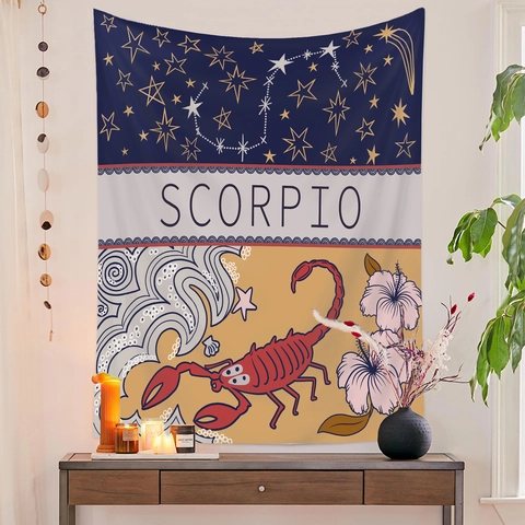 Zodiac Tapestry Wall Hanging Polyester Astrology Signs Aesthetic Bohemian Mysterious Room Decor Background Cloth
