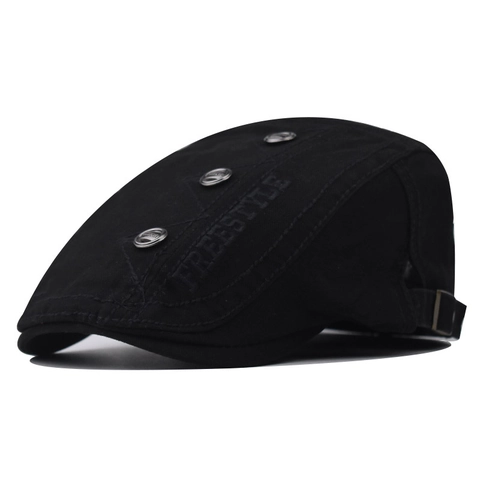 Retro Cotton Flat Cap With Freestyle Embroidery And Metal Buckles Adjustable Streetwear Ivy Hat For Men Women