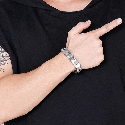 Pulsera De Cadena Trenzada De Acero Inoxidable 316L Con Placa De Metal Texturizada Joyería Estilo Punk Hip Hop Para Hombres