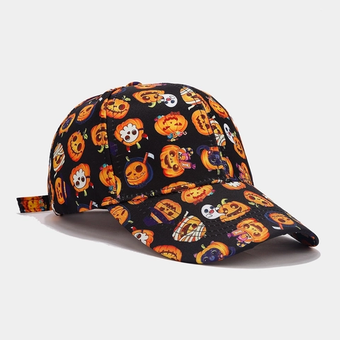 Halloween Baseball Cap Polyester Printed Skull Pumpkin Ghost Pattern Adjustable Sunshade Hip Hop Hat For Men Women