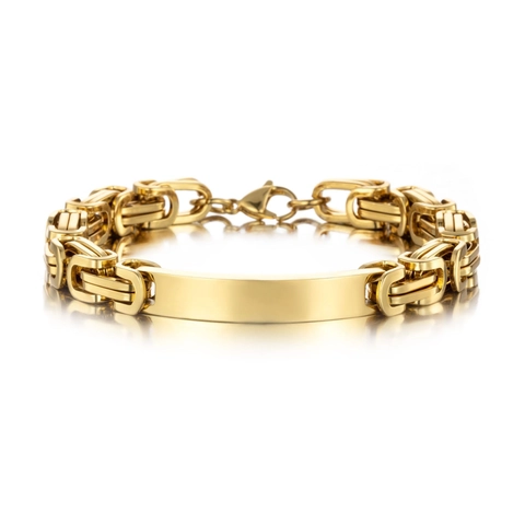 Pulsera De Cadena Bizantina Para Hombres Titanio Acero Inoxidable Pulido Placa ID Bar Joyería Masculina Estilo Punk