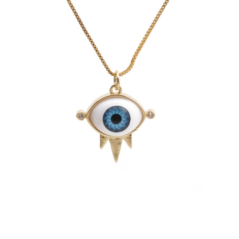 Collar Con Colgante De Ojo Turco Cobre Chapado En Oro Circón Esmalte Gótico Punk Joyería Religiosa Para Mujeres Hombres