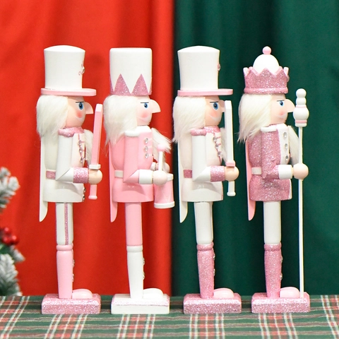 Casse Noisette Bois Rose Blanc Ornement Soldat Roi Paillettes Noël Décoration Table Maison Cadeau Européen