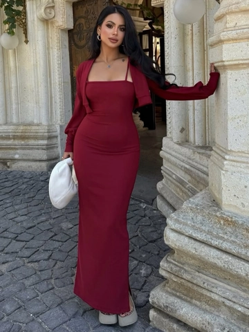 Vestito Lungo Sexy Con Spalline Sottili E Coprispalle Aderente Con Spacco Laterale Abito Lungo Con Top Corto Maniche Lunghe