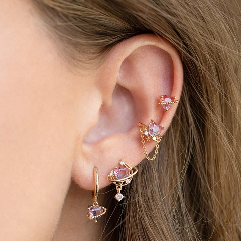Orecchini In Ottone Con Cuore Rosa E Pianeta Saturno Con Perno In Argento 925 Gioielli Romantici Per Donne