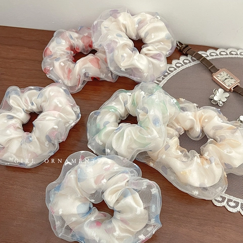 Elegant Organza Satin Scrunchies Bow Knot Lily Valley Charm Elastic Hair Ties Polka Dot Sequin Fairy For Women Girls