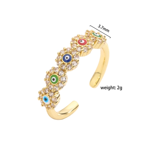 Anillo Malocchio Placcato Oro Zirconia Micro Pavé Smalto Regolabile Fascia Aperta Gioielli Regalo Per Donne Stile Retrò Boho