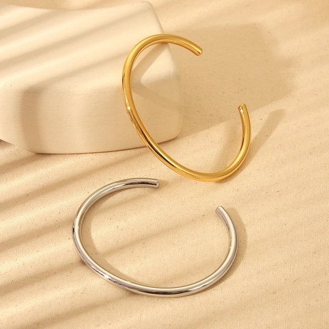 Minimalist Polished Stainless Steel Cuff Bangle Bracelet 18K Gold Plated Smooth Surface Fashion Jewelry For Women Ins Style